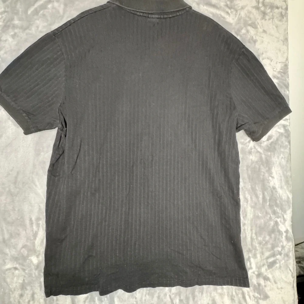 Ralph Lauren Mens XL Black Ribbed V-Neck Short‎ Sleeve Polo Shirt Cotton Vintage